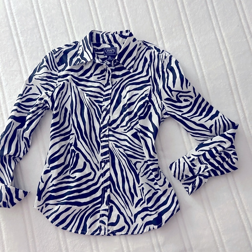 Chaps Zebra Print Long Sleeve Button Down Shirt Sz M​​​​
